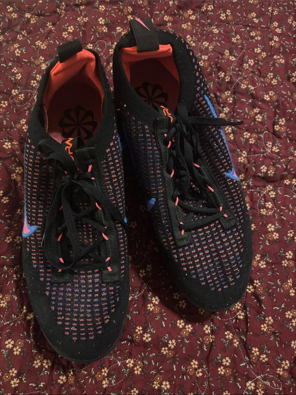 Nike Women's Black Knit Running Shoes with Coral & Blue Accents